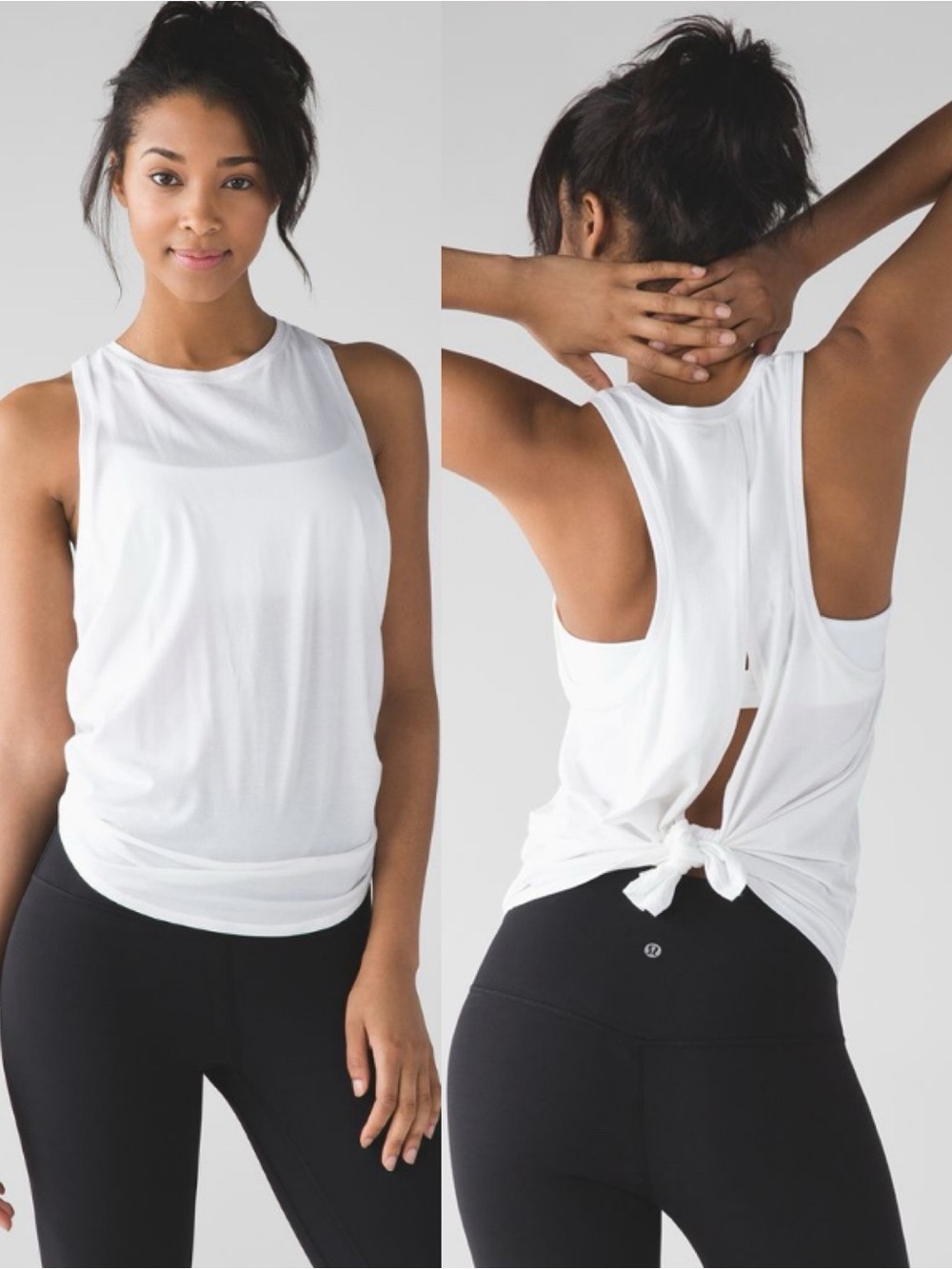 Women's White Sleeveless Tie-Back Tank Top